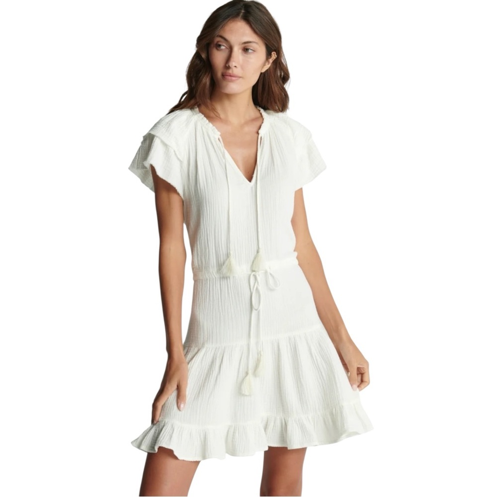 Sundays Reese Cotton Gauze Ruffle Mini Dress in Coconut Milk Size XS Summer‎